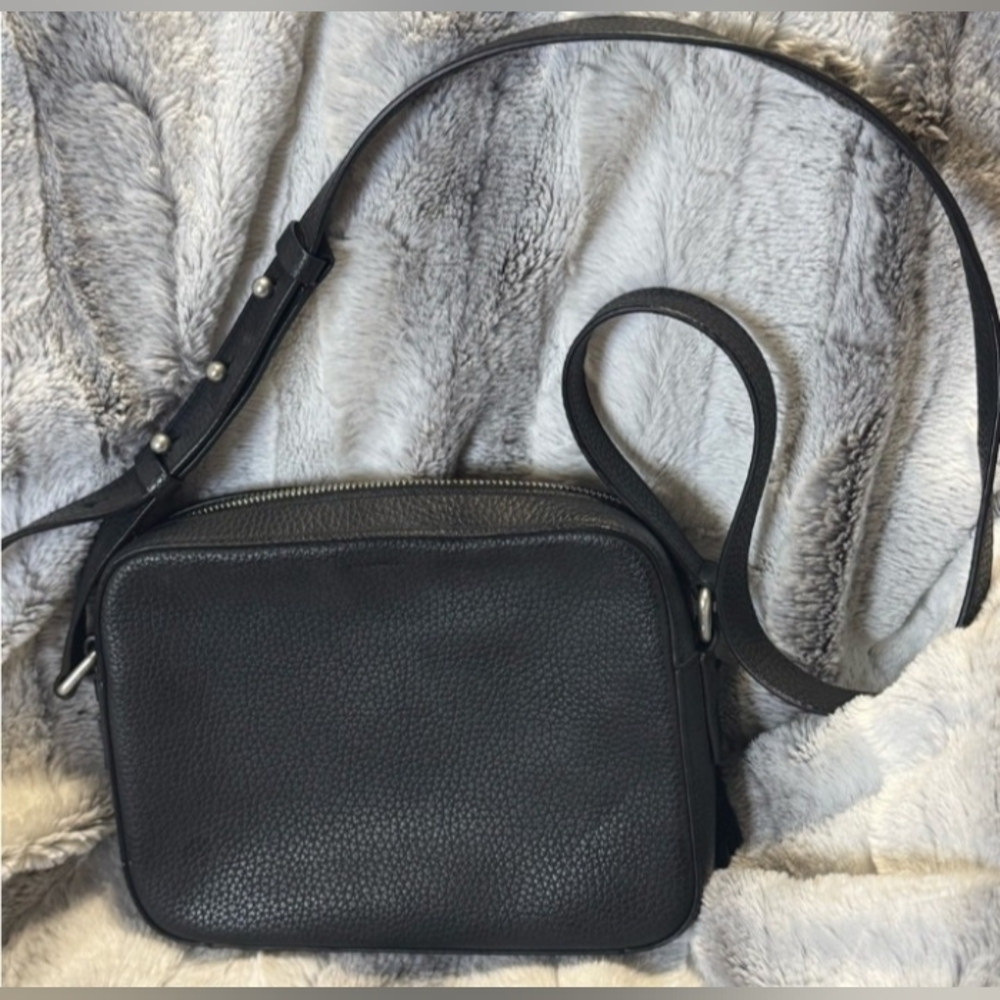All Saints Captain Lea Black Pebbled Leather Crossbody Bag